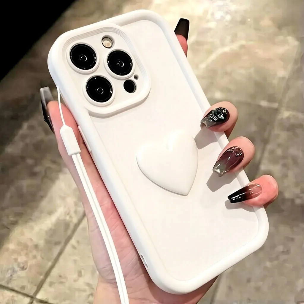 Cute 3D Love Heart Silicone Phone Case - Durable and Stylish Design
