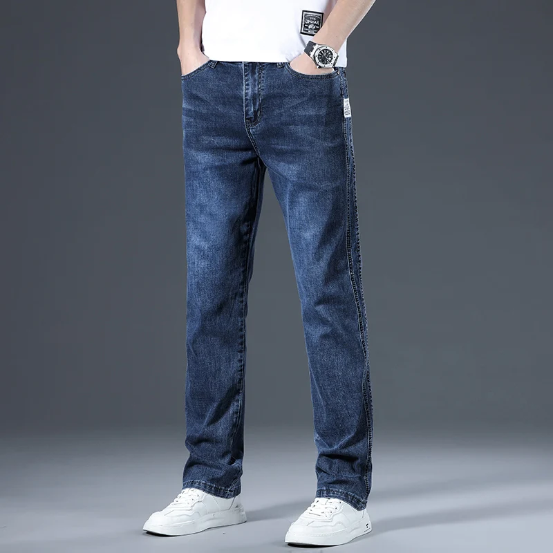 

Spring and Autumn Men's Fashion Versatile Casual Elastic Loose Straight Leg Pants Men's Slim Fit Retro Korean Denim Pants