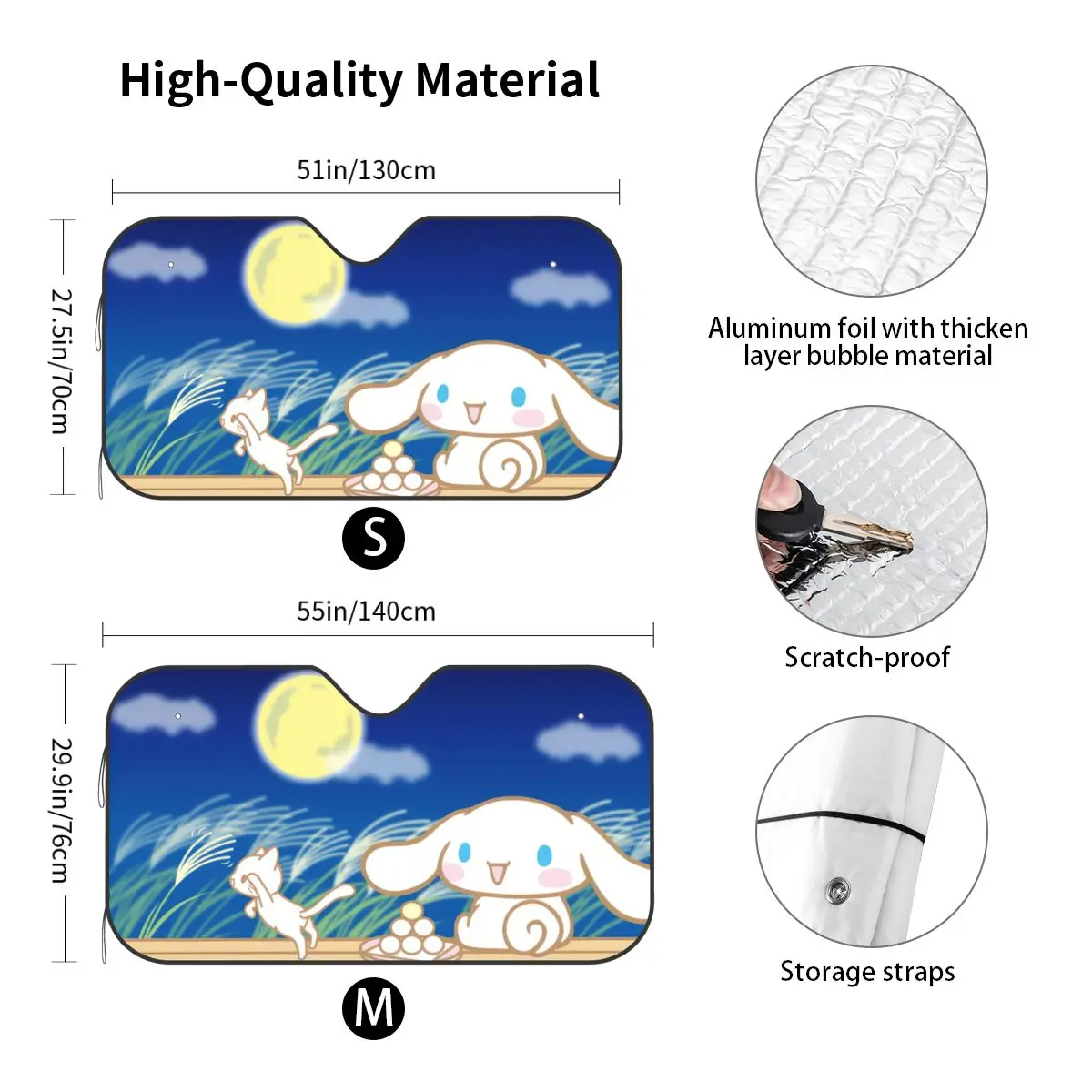Cute Dog Cartoon Cinnamoroll Novelty Sunshade Windscreen 70x130cm Foils Car Sunshade Sun Shade Protect