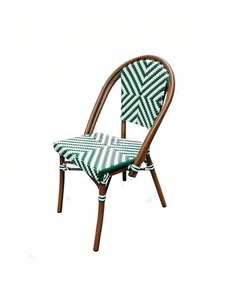 French Dining Chair Cafe Table Chair Nordic Rattan Retro Back Stool Balcony Leisure Rattan Courtyard Outdoor