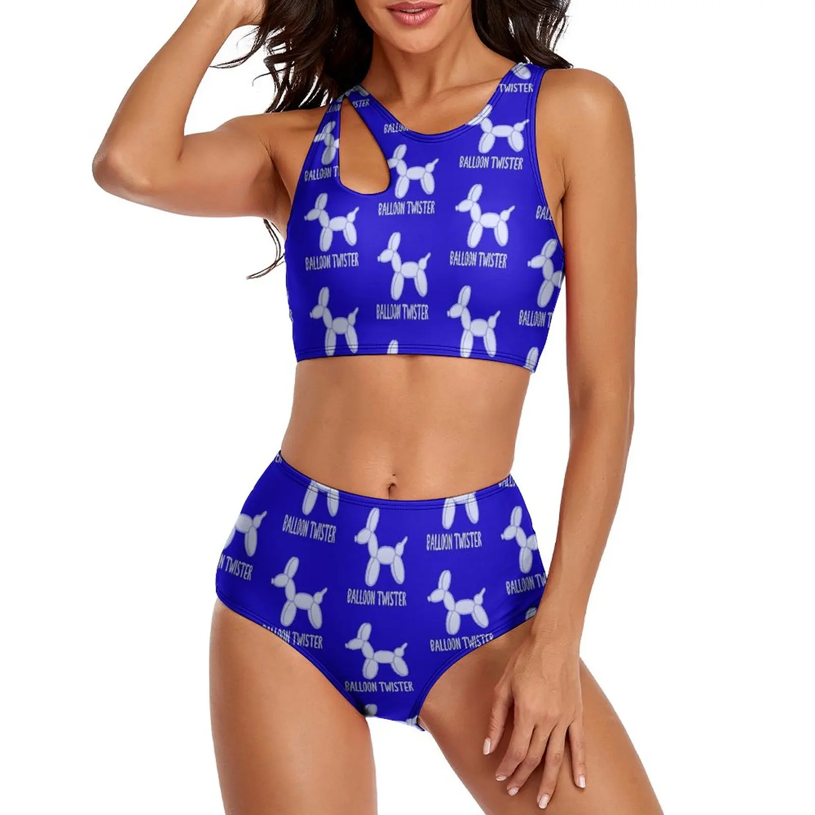 

Купальник-бикини с воздушными шарами, белый и синий современный купальник с высокой талией, индивидуальный комплект бикини купальный костюм с пуш-ап