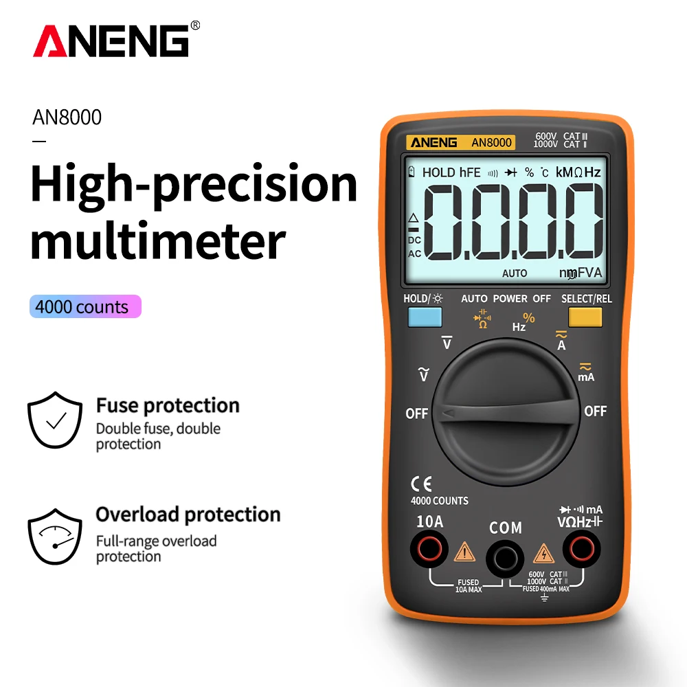 Aneng AN8000 Smart Multimeter 4000 Telt Ac/Dc Ampèremeter Condensator