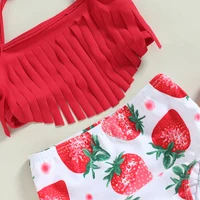 0-3Y Summer Baby Swimwear Girls 3 Piece Halter Bikini Set Strawberry Print Tassel Bathing Suits Toddler Swimsuits Kids Beachwear 6