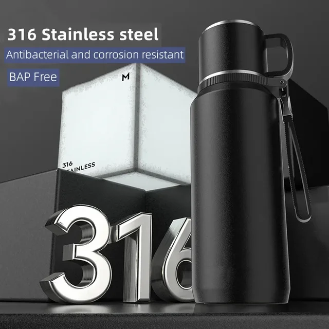Bouteille isotherme à café en acier inoxydable de grande capacité avec filtre à thé, flacons de voyage, tasse, garde au chaud et au froid, 1L, 1500ml 3