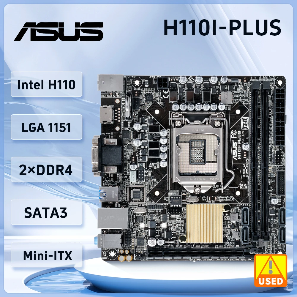 Placa-mãe Asus-mini Itx H110i-plus Lga 1151 Ddr4 32gb Intel H110 Pci-e 3.0 × Sata Iii Usb 3.0 Suporta 6ª Geração Core I56500