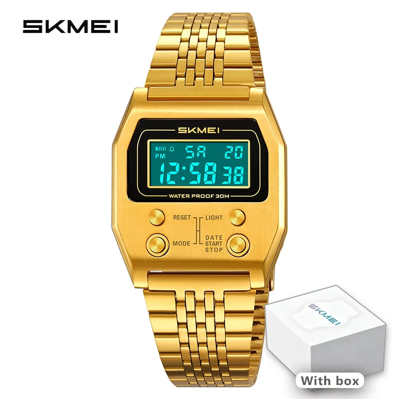 SKMEI Men's Functional Watch, Square Shape with Gold Finish, Stainless ...
