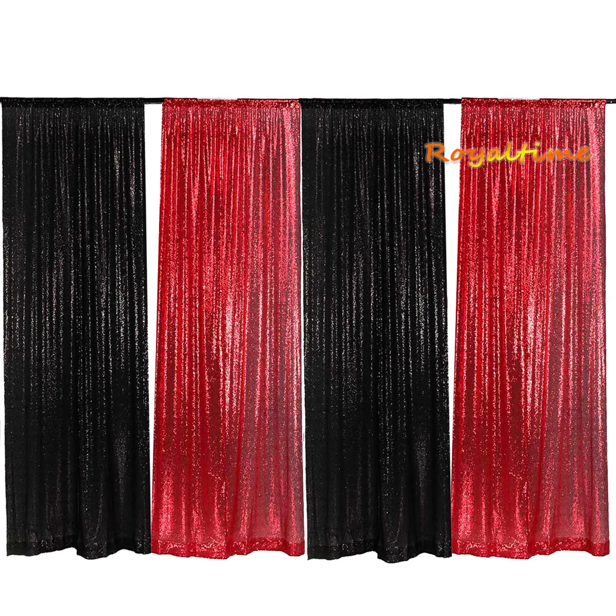 

4 Panels Sequin Backdrop Curtain 2FTx8FT, Glitter Backdrop Curtain for Party Birthday, Wedding, Halloween,Christmas (Black, Red)