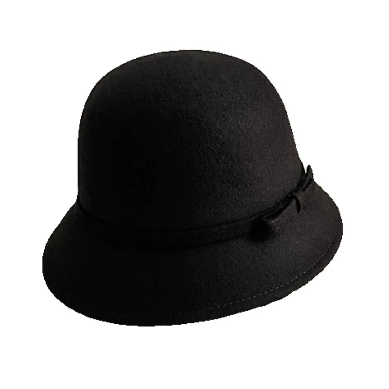 2024 Autumn Spring Fedoras Women Hat Elegant Vintage Bowknot Wool Ladies Hat Dome Felt Wedding Church Jazz Cap Female Bow Bowler