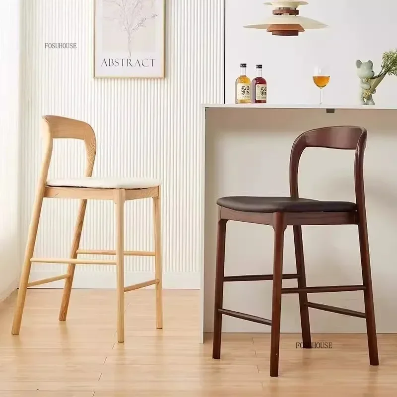 Luxury Designer Solid Wood Bar Chairs Counter Stools Island Table Dining Chair Kitchen High Legged Stool Nordic Furniture U