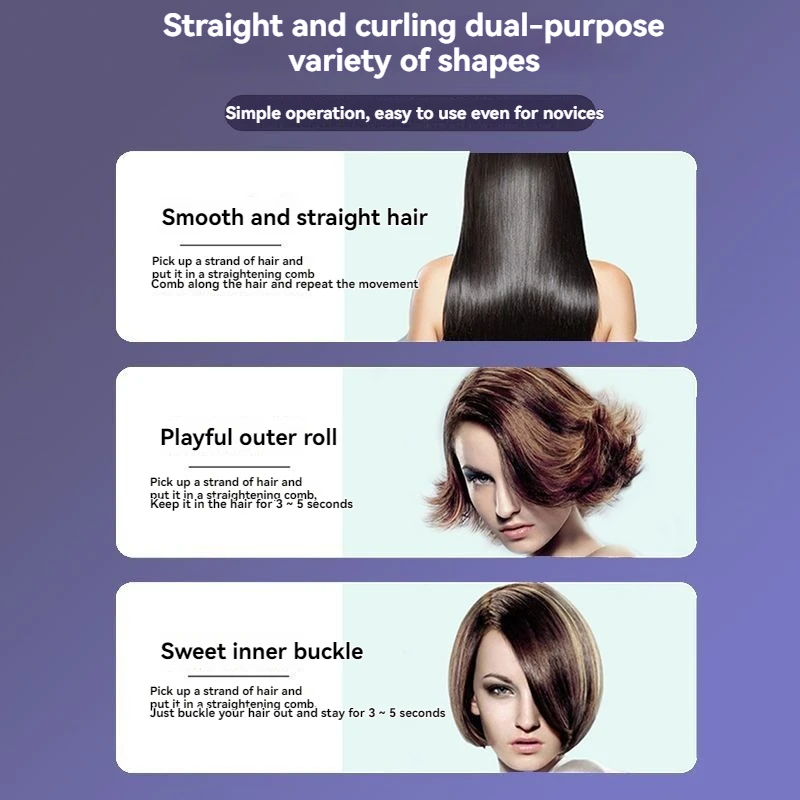 Dual Purpose Electric Hair Comb - Negative Ion Straightener & Curler Five Level Straightening with Inner Buckle Lazy 4
