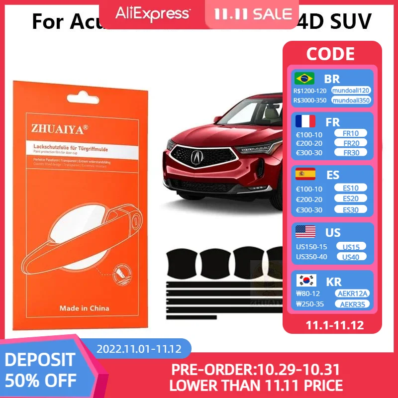

ZHUAIYA Door Edge Guards Door Handle Cup Paint Protection Film TPU PPF For Acura RDX 2023-2007 4D SUV car assecories