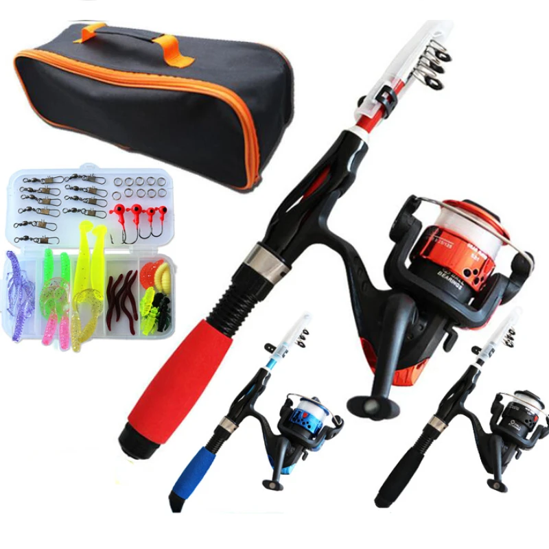 Fishing Pole Set Full Kits Telescopic Fishing Rod Spinning Reel Baits Hooks Travel Pole Set