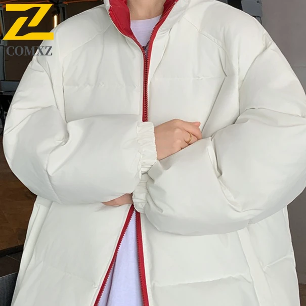 COMXZ 2025 Men Puffer Down Cotton Jacket  American-Style Casual Loose Solid Color Winter Thickened Warm Versatile Office Coat