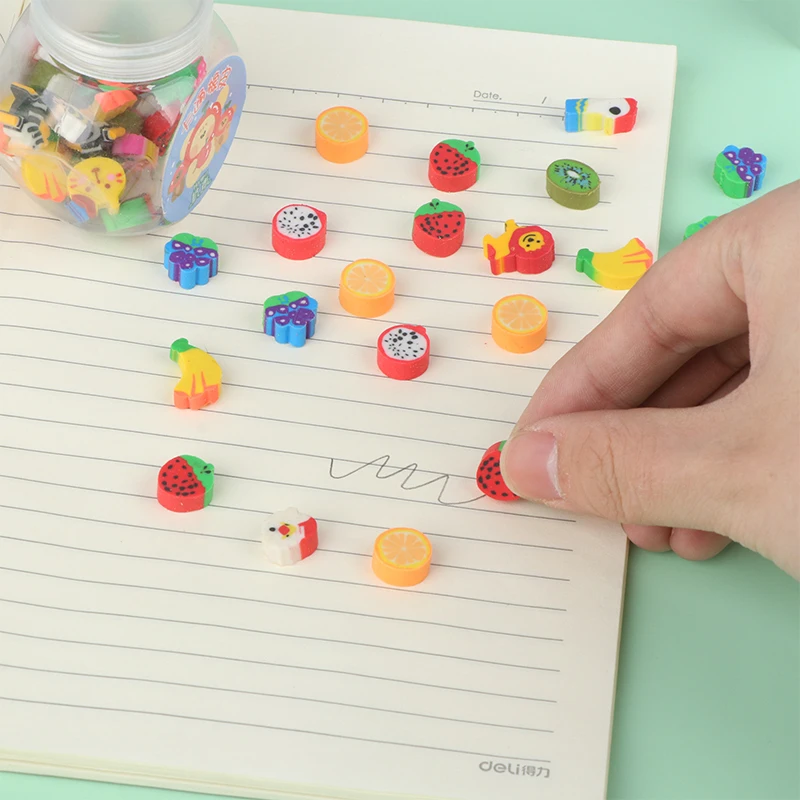 

50pcs/set Cute Rubber Eraser Creative Animal Fruit Pencil Erasers Mini Kawaii Stationery Kids Student Office Supplies