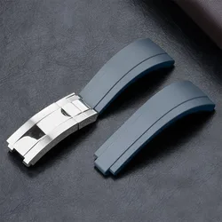 Premium Rubber Watch Strap with Stainless Steel Folding Buckle - Black & Green - 20mm Wristband - 20mm (Gray - Mid Silver)
