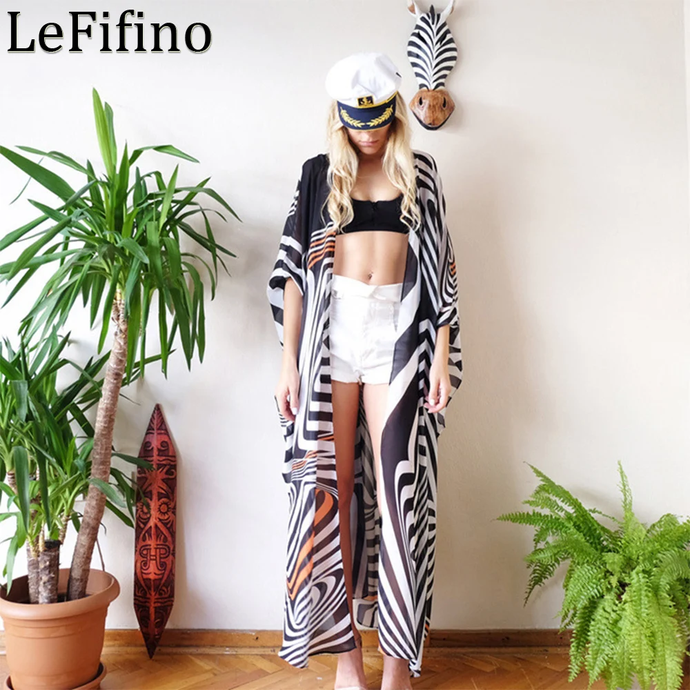 

Модный летний шифоновый облегающий пляжный длинный кардиган свободного размера с принтом зебры, солнцезащитный костюм, купальник, пальто, бикини, накидка