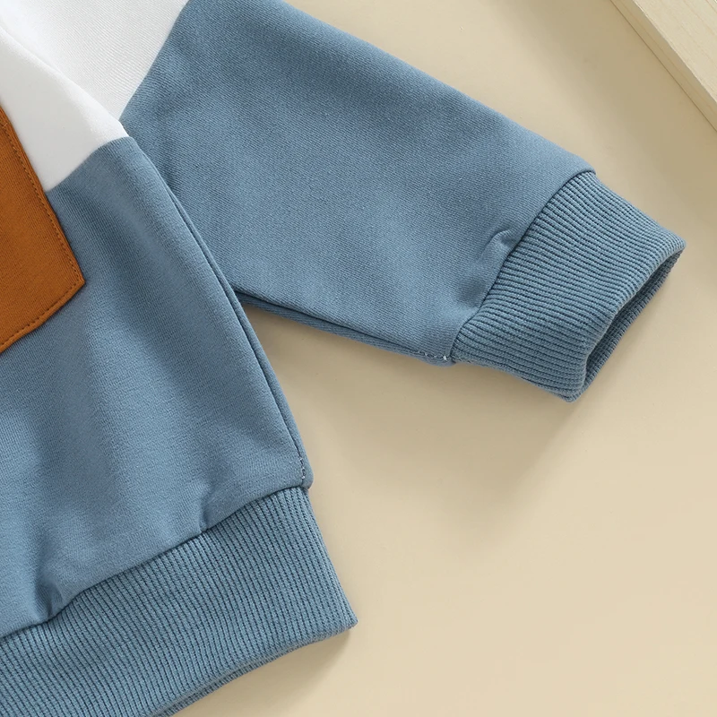 -05-19 Lioraitiin 0-3T Toddler Boys Fall Outfits Contrast Color Pocket Long Sleeve Sweatshirts Solid Long Pants Clothes Set