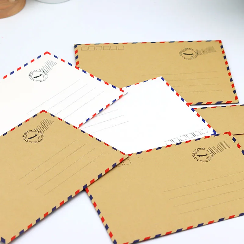 Kraft Paper Envelopes Mailing Envelopes 20pcs/batch kraft paper envelope with color stripe edges aviation envelope storage 17.5 * 12.3cm