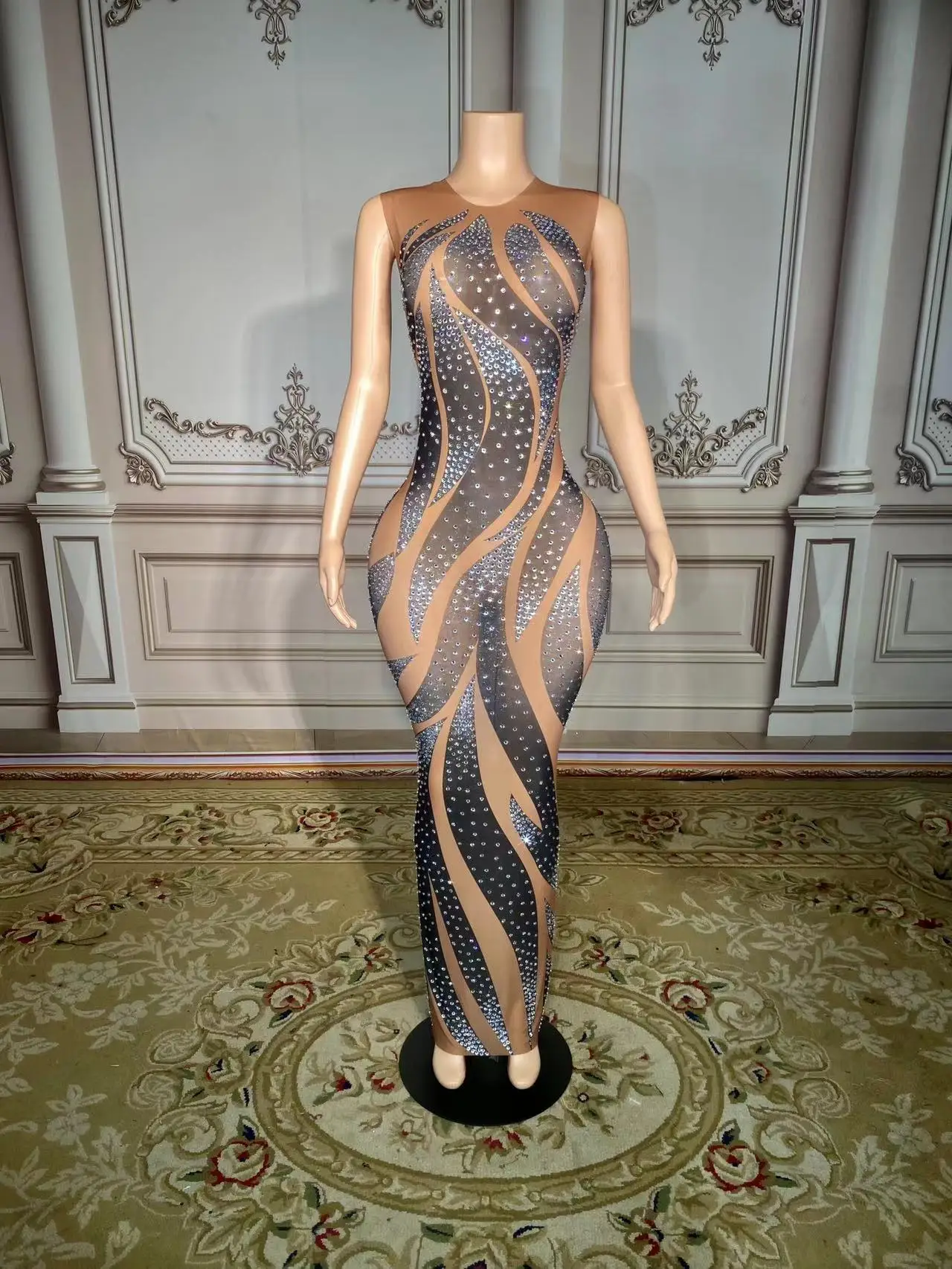 

ZD прозрачное длинное платье без рукавов, модное серебряное женское вечернее платье, костюм для празднования дня рождения