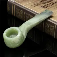 Natural Green Jade Stone Straight Pipe Smoking Tobacco Cigarette Pipes Holder 1