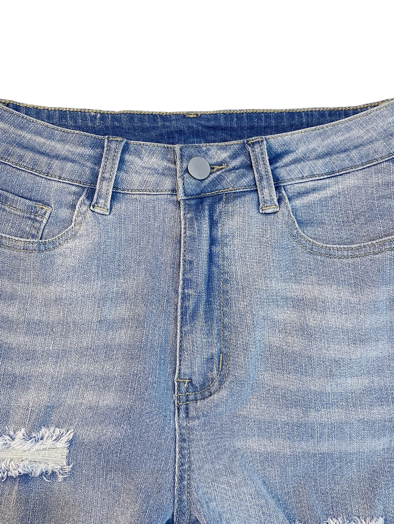LW Ripped Raw Edge Micro Elasticity Denim Shorts Women Spring Summer Solid Color Mid Waist Zipper Casual Shorts Daily Bottoms