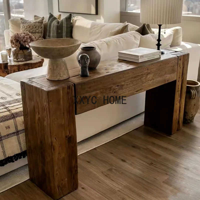 

Log Sofa Back Cushion a Long Narrow Table Console Tables Miji Style Mid-Ancient Solid Wood American Country Console