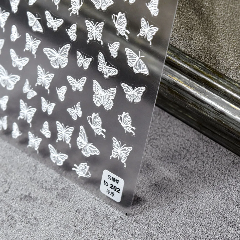 5D New Craft Butterfly Nail Art Sticker Ultra-thin Slider Decoration Transparent Decals Black/White/Pink Self Adhesive Sticker