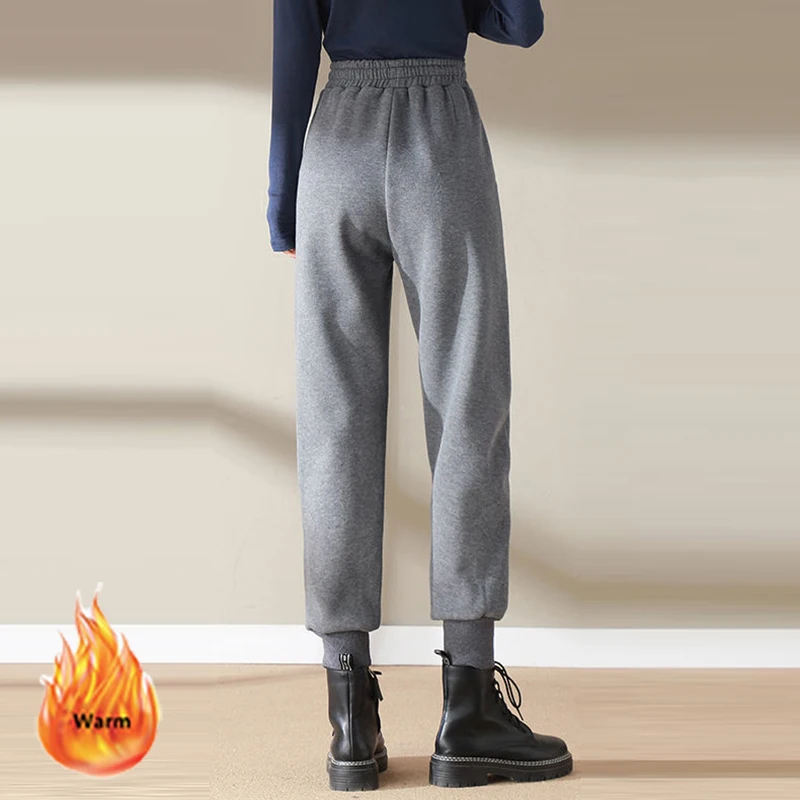 Plush Velvet Women Sweatpants Jogger Pants 2024 Korean Lambwool Drawstring High Waist Pantalones Oversized Loose Harem Trousers