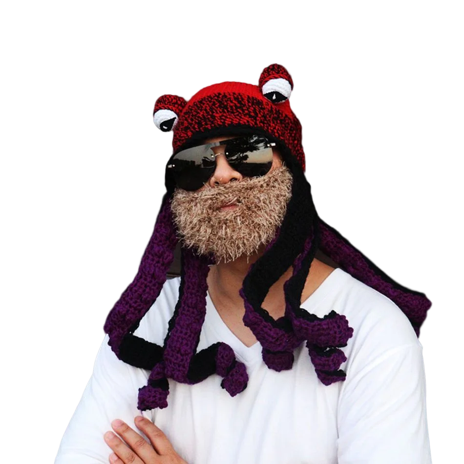 Creative Halloween Party Funny Beard Knit Wool Hat Unisex Christmas Cosplay Headwear Winter Warm Couples Caps+Face Cover+Glasses
