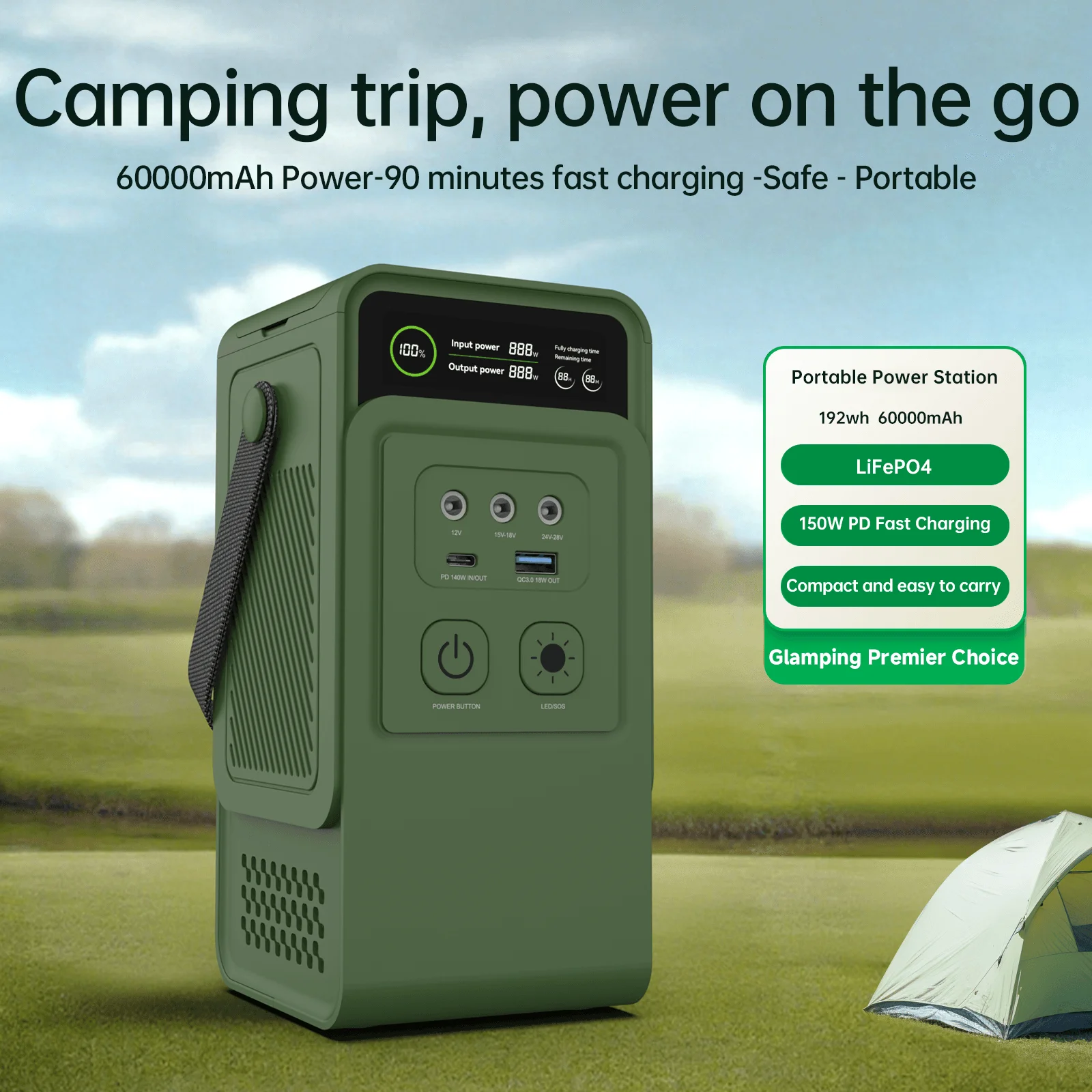 UAPOW 60000mAh 200W 휴대용 파워스테이션 (드론 캠핑, CPAP용 12V/18V/24V DC 포트 포함)