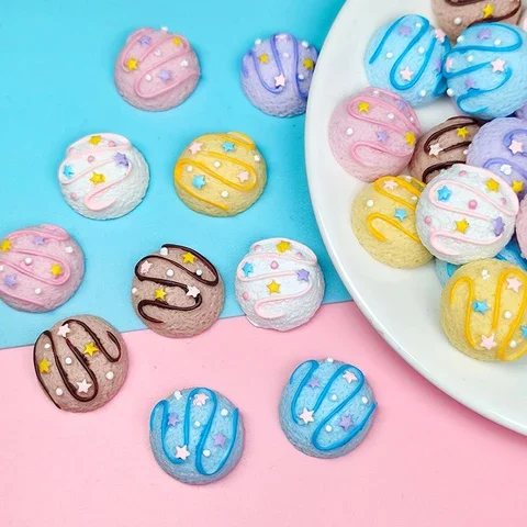 

10 Pieces of DIY Crafts Resin Half Side Star Ice Cream Balls for Kids Hair Accessories Decor Scrapbook Phone Shell Patch Arts E