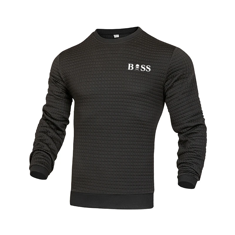 

Fashionable And Casual Style Long Sleeved Top Shirt, Minimalist Slim Fit Round Neck Waffle Men's Clothing