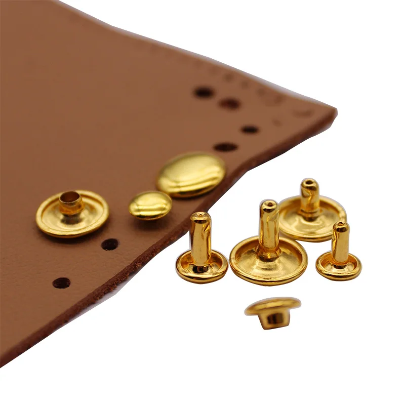 Golden Metal Double Cap Rivets Studs For Leather Craft Repair