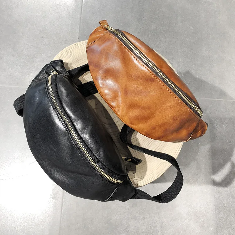 Luxury genuine leather men small chest bag outdoor sports natural real cowhide cross-body backpack motorcycle shoulder bag