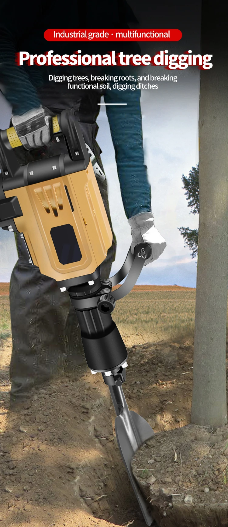1650W Multifunctional Tree Digging Machine for Digging Trenching Tamping Breakin