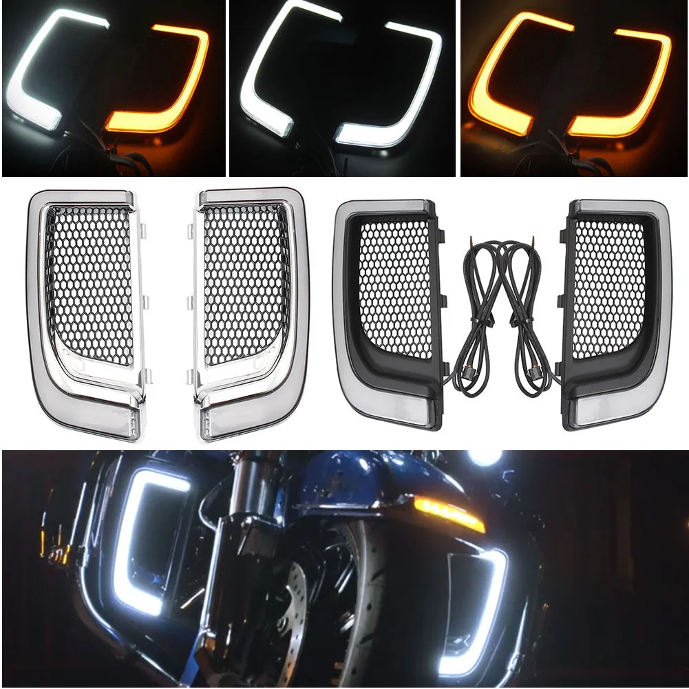 

Motorcycle LED Turn Signal Light Fairing Lower Grills For Harley Touring Street Electra Glide Tri Glide FLHTKSE CVO Limited