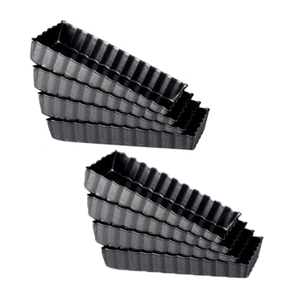 

8 Pcs Non-Stick Quiche Tart Pans Rectangle with Removable Bottom Fluted Tart Tin for Fruit Pie Cake Biscuit Baking