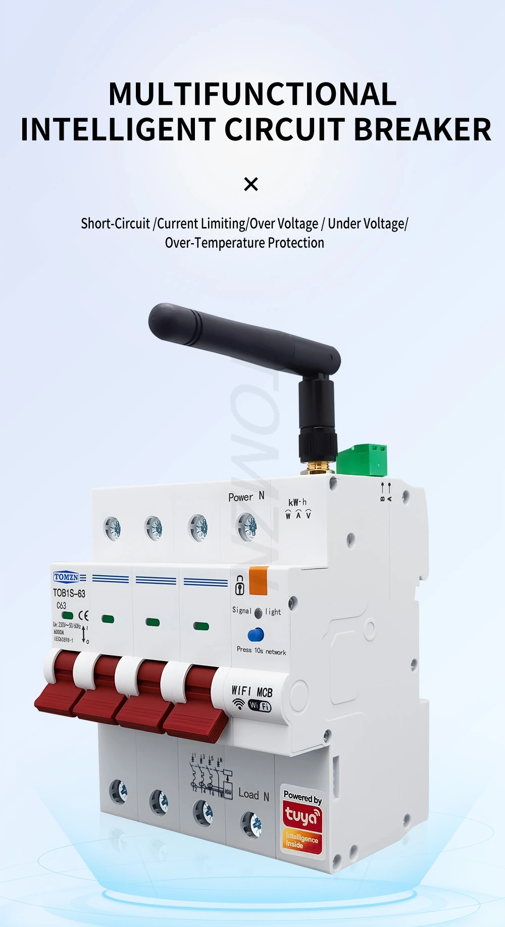 Three-phase 3IN1 WIFI Smart Circuit Breaker 4P Energy Meter RS485 TUYA Prepaid F