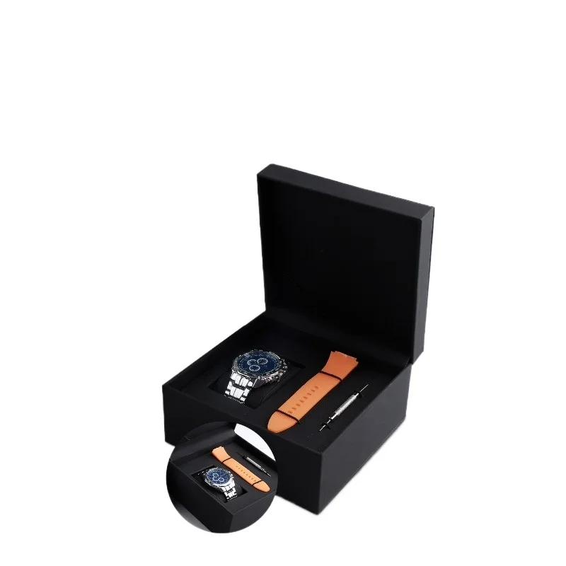 Luxurious Black PU Leather Watch Box with Strap Slot and Logo Customization