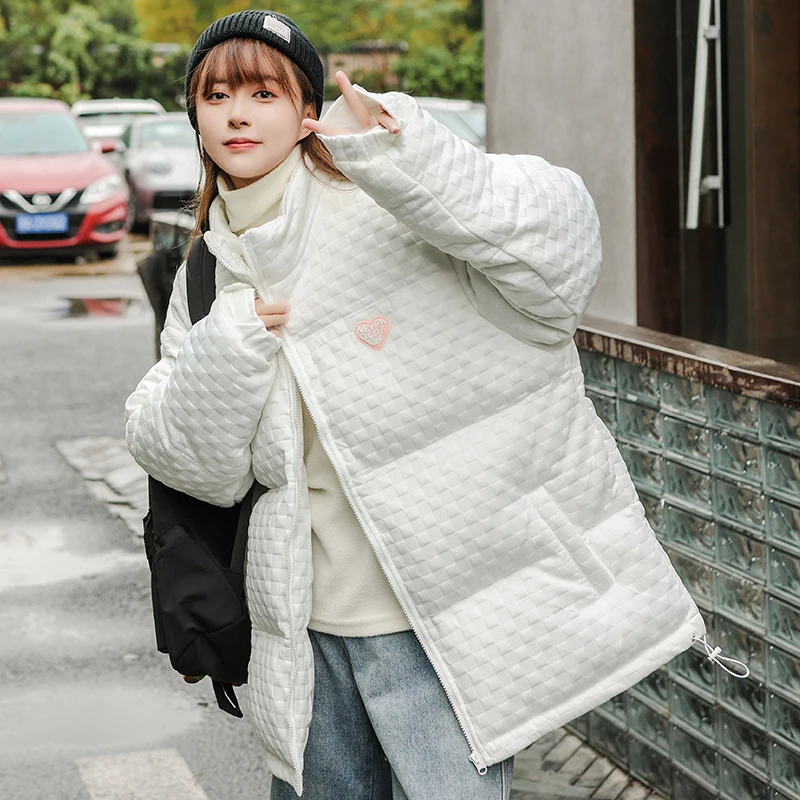 

Winter Jacket Women Parkas Thick Warm Coat Streetwear Plaid Heart Cotton Padded Puffer Jackets Harajuku Fashion Casual Outwear