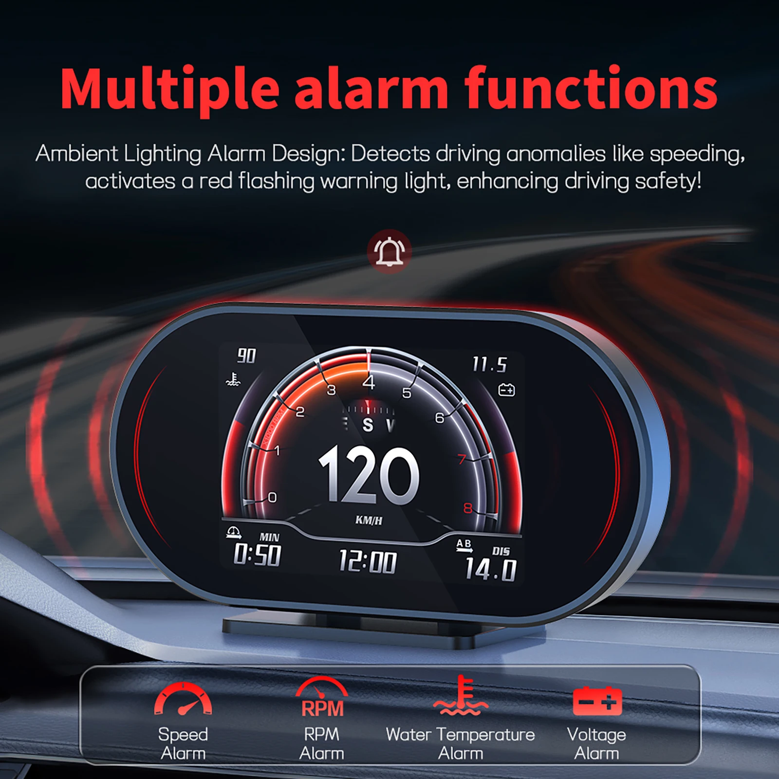 자동차 LCD 클러스터 OBD2 미터 멀티 디지털 헤드업 디스플레이 GPS 속도 수온 터보 연료 소비량 자동차 액세서리 HUD P27
