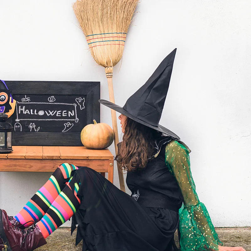 Womens Black Witch Hat Masquerade Wizard Hat For Adult Kids