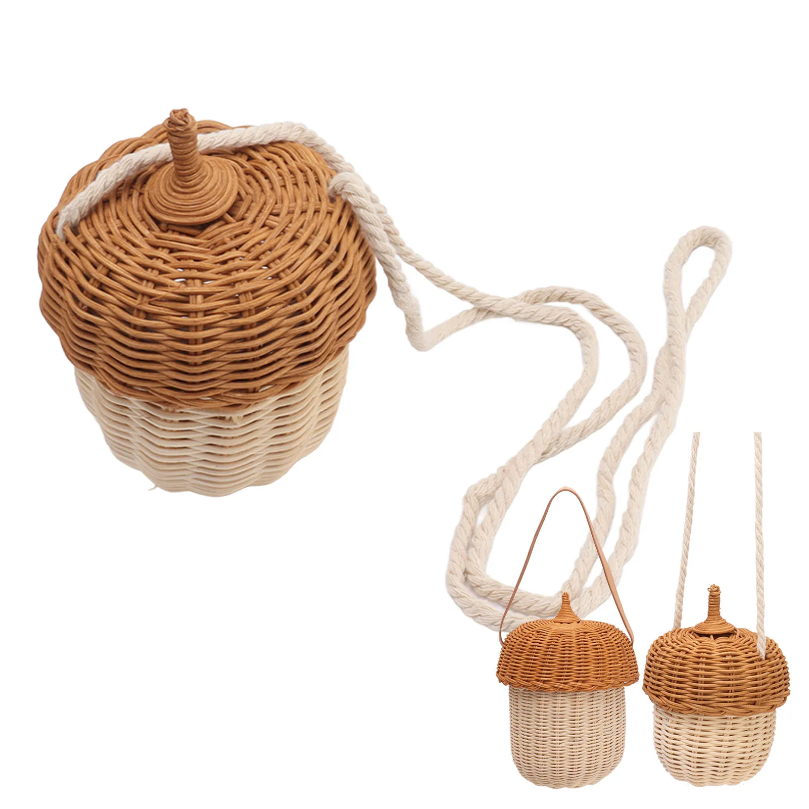 Acorn Shaped Basket Kids Rattan Storage Basket Hand Woven Decorative Acorn Shaped Basket Bag for Boys Girls Photography Props 5