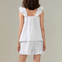Womens Pajama Sets Women's Summer 2PCS Pajamas Sets Sleeveless Backless Sling Vest + Solid Color Ruffle Shorts - Image 3