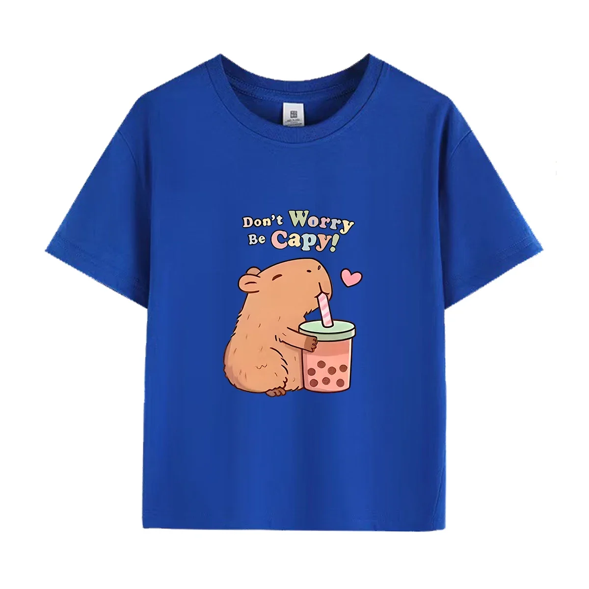 Capybara Kids Summer Cartoon Print 100% Cotton Short Sleeve Crewneck Casual Girls' Fashion Tee