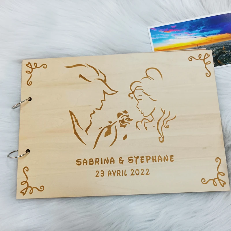 Beauty and the beast wedding guest book alternative Rustic fairytale decor Wooden guestbook Wedding Guest Book