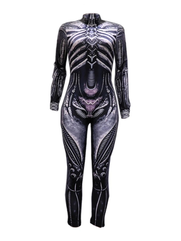 Skull Jumpsuit Disguise Scary Skull Skeleton Horror Terror Halloween Costume for Women Zentai Ghost Carnival Party Masquerade