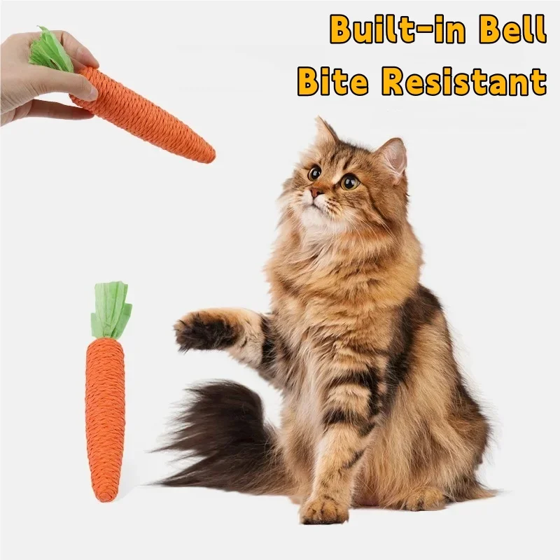 Carrot-Shaped Cat Chew Toy with Sound - Durable Paper Rope, Anti-Bite, Teeth Care & Interactive Scratching Toy