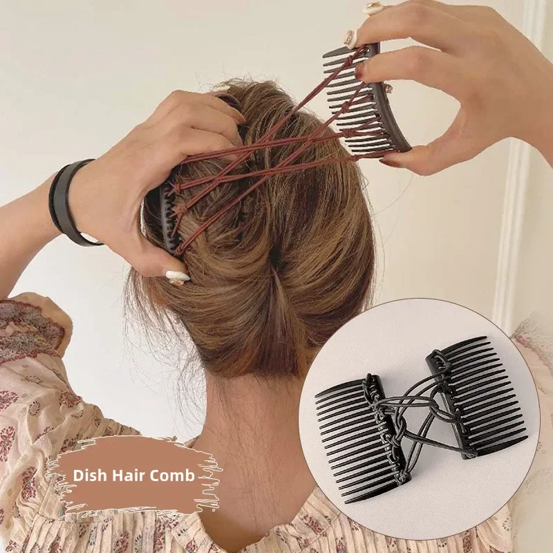 Vintage Black Elastic Hair Comb Clip for Women - Creative Korean Styling Headwear