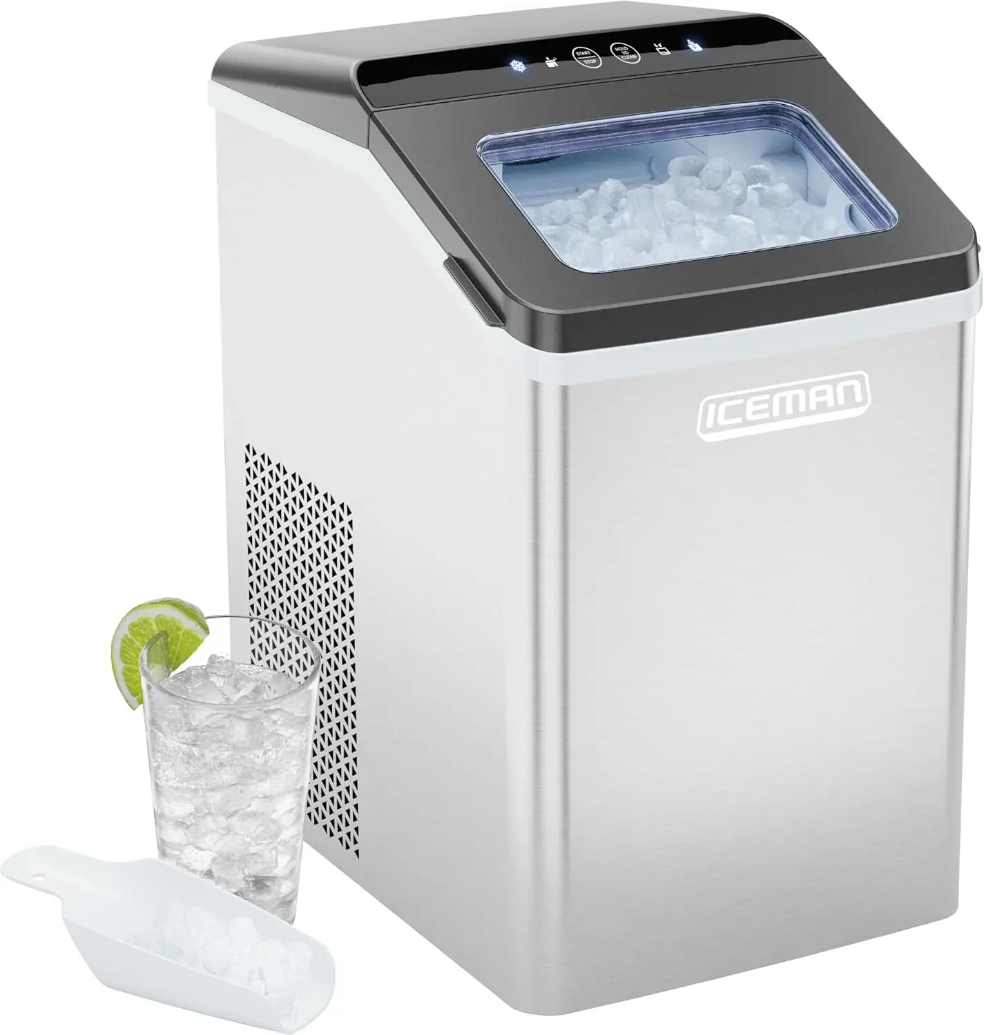 Pebble Ice Machine, Countertop Nugget Ice Maker Produces Chewable Pellet in 20 Minutes, Makes 33lbs/Day, with One-Touch